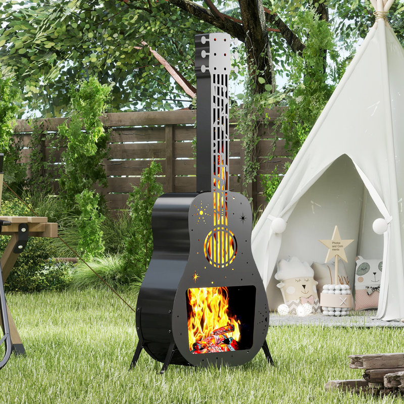 Guitar Shaped Fire Pit, Outdoor Wood-Burning Chiminea