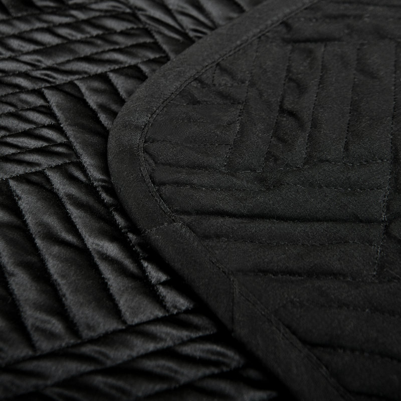 3 Pieces Quilt Set, Silk Satin Geometric Pattern Quilted Coverlet Set (1 Quilt, 2 Pillow Shams) - NTBAY, Twin, Black