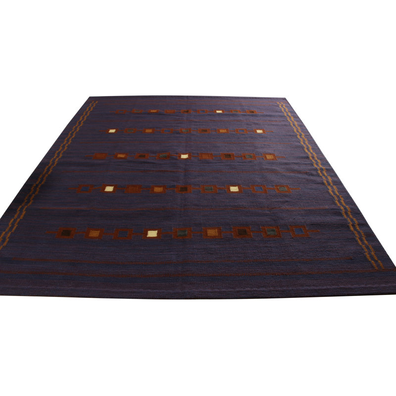 Scandinavian Hand Knotted Wool Geometric Area Rug, Rectangle 14' x 20'