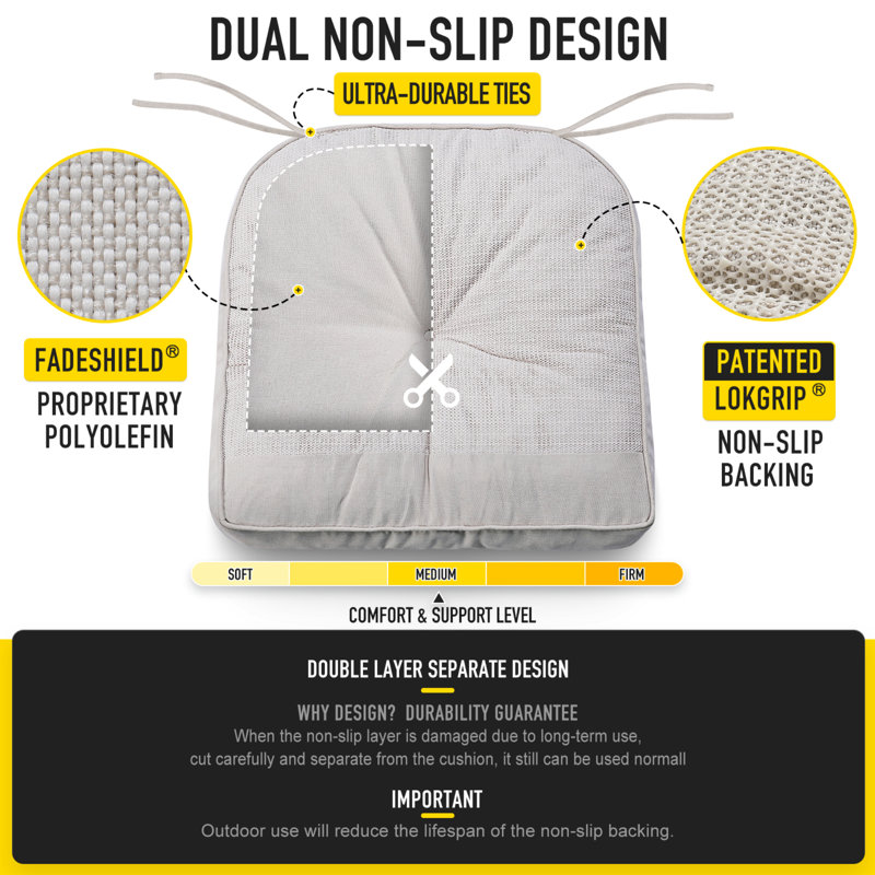 SUNROX Indoor/Outdoor Memory Foam Non Slip Rocking Chair Cushion, 18" W x 18" D, Cream