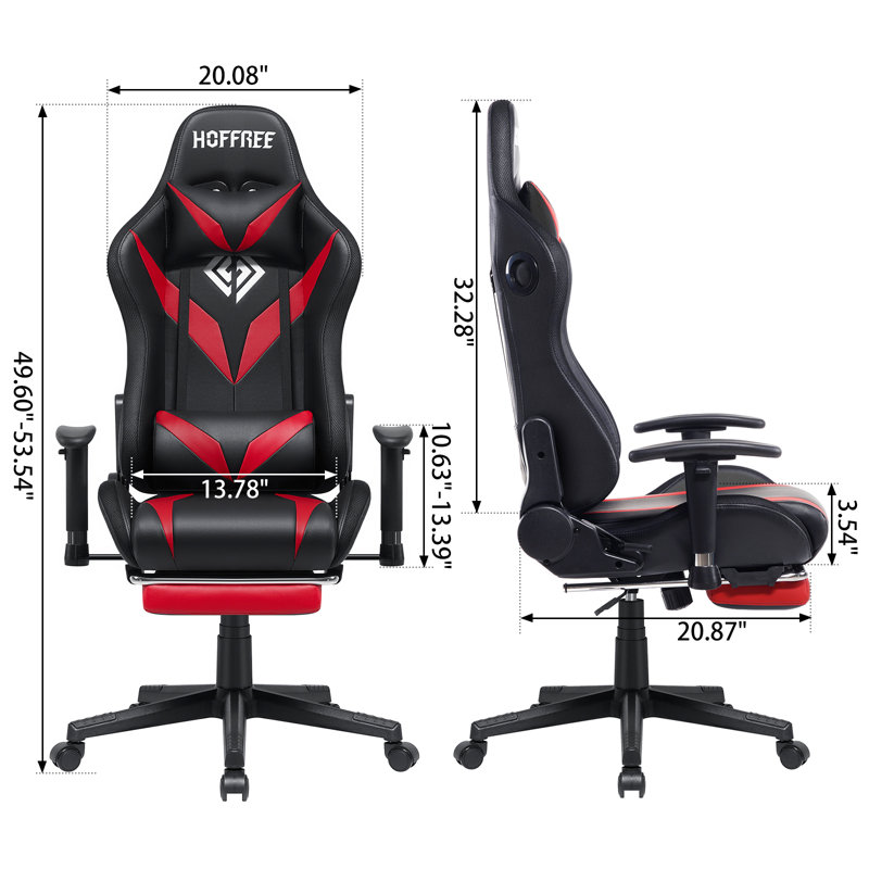 Fauteuil de jeu à bascule ergonomique avec massage Hoffree, Rouge / noir