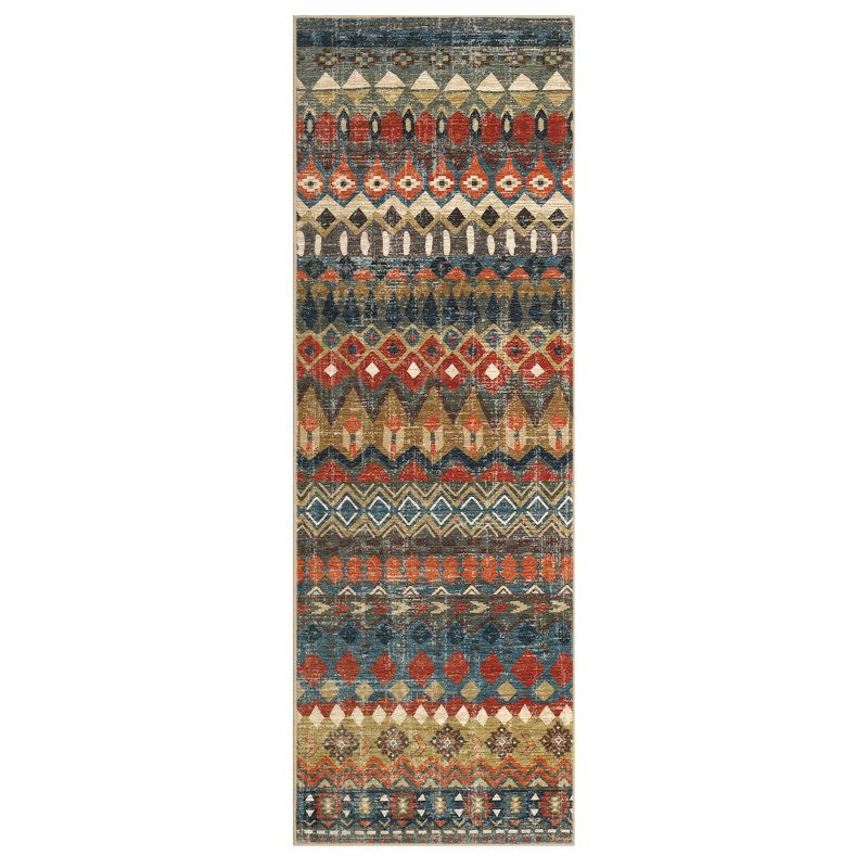 Runner Rug for Hallways 2'x 6' Washable Soft Throw Rug Non Slip Non Shedding Farmhouse Carpet Runner Foldable Low Pile Geometric Diamond Pattern Area Rug for Bathroom Bedroom, Colorful