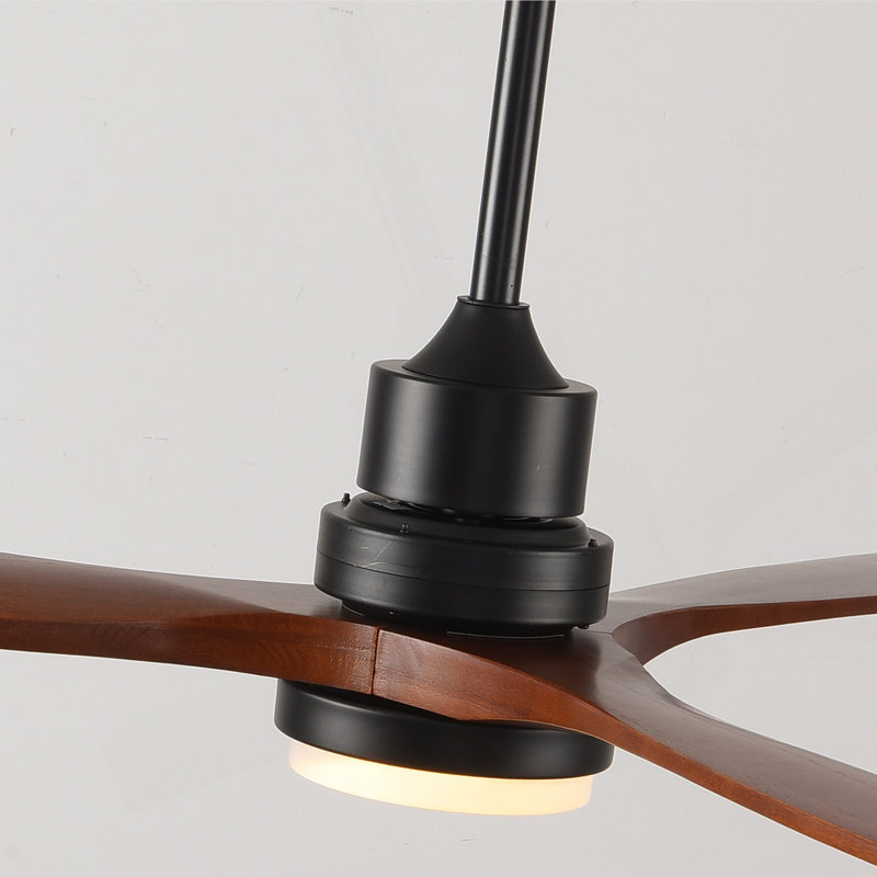 Ventilateur de plafond noir moderne 60 pouces avec lumière et 3 pales en bois massif avec moteur à courant continu réversible et télécommande