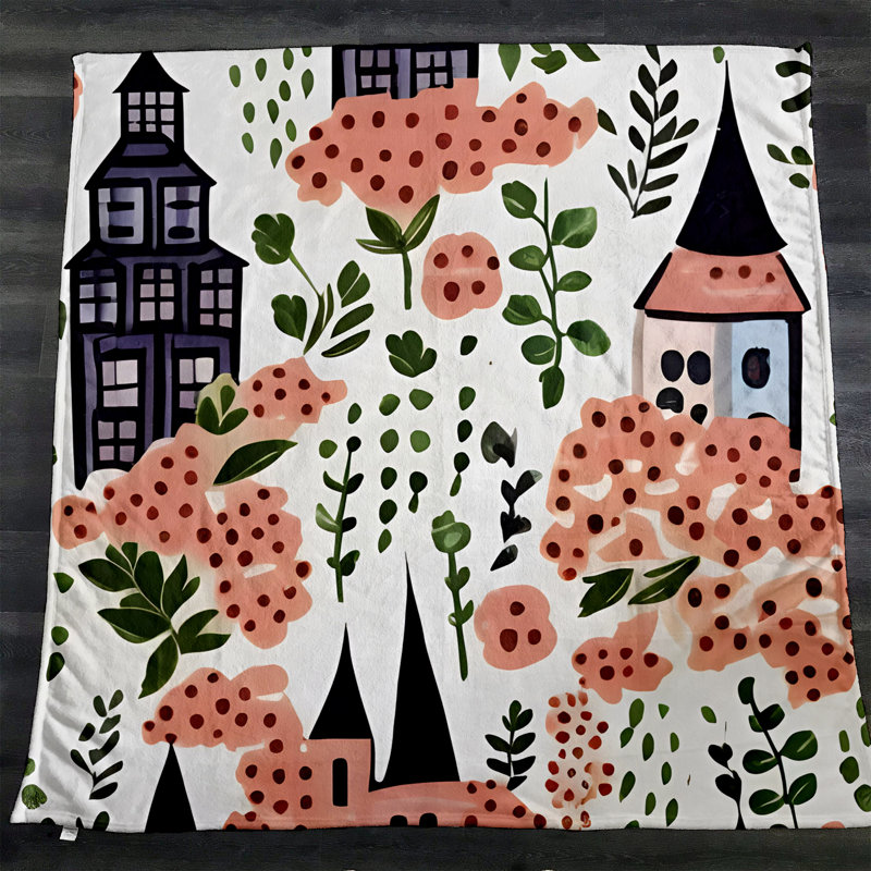 Throw Blanket, 68" W x 80" L, Floral/Abstract, Orange/Green/Black/White