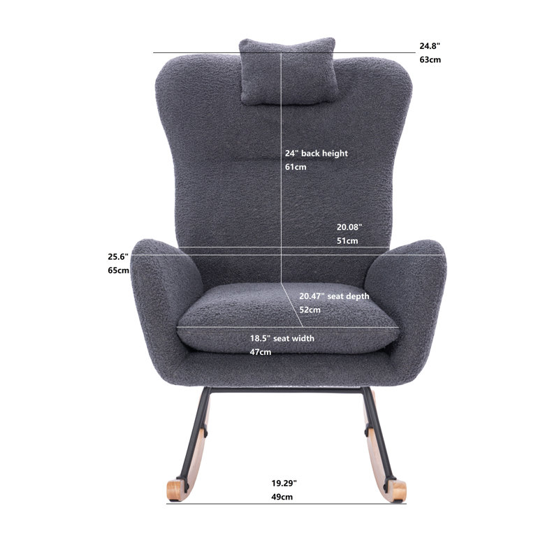 Chaise berçante rembourrée Teddy pour chambre à coucher (Teddy GREY DARK), Gris foncé