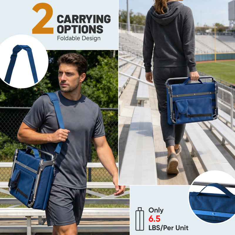 17.3" Portable Folding 400 lbs Capacity Cushioned Stadium Seat, Blue, 2