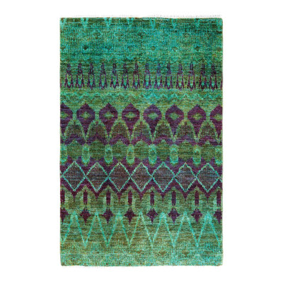 Tapis unique surteint 4 pi 1 po x 6 pi 1 po olive / mauve / bleu sarcelle Overdyed