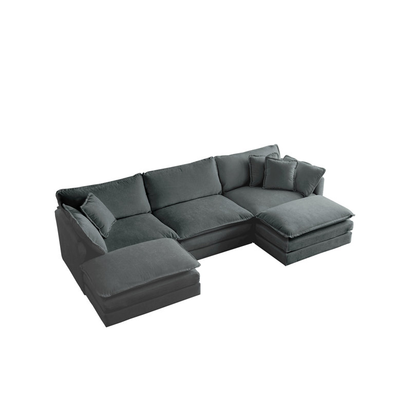 Canapé modulaire réversible en forme de U avec 5 repose-pieds gris et 2 repose-pieds, structure en bois massif respirant, matériau, fabrication