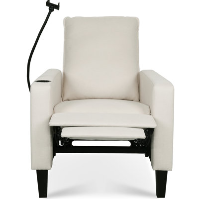 Modern Fabric Recliner Chair For Adults, Beige With Adjustable , Phone Holder & Cup Living Room Adult In - Foam Padding Pocket