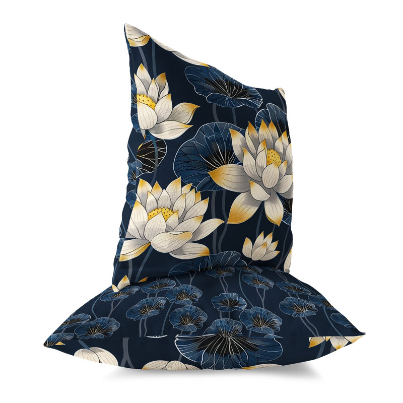 Coussin intérieur / extérieur Lotus Dreams, H 16 po x l 16 po, Bleu/jaune