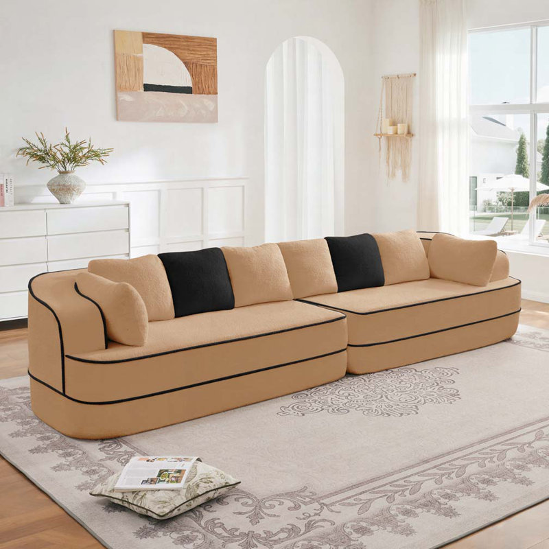 Teddy Fabric 4-Seat Modual Sofa,No Assembly, Camel