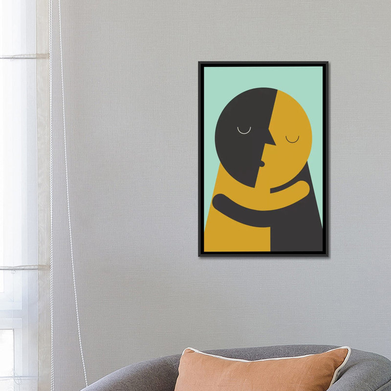 «Kiss» par Flatowl, impression sur toile tendue, H 60 po x l 40po x P 1,5 po, Toile avec cadre noir, Pas de tapis