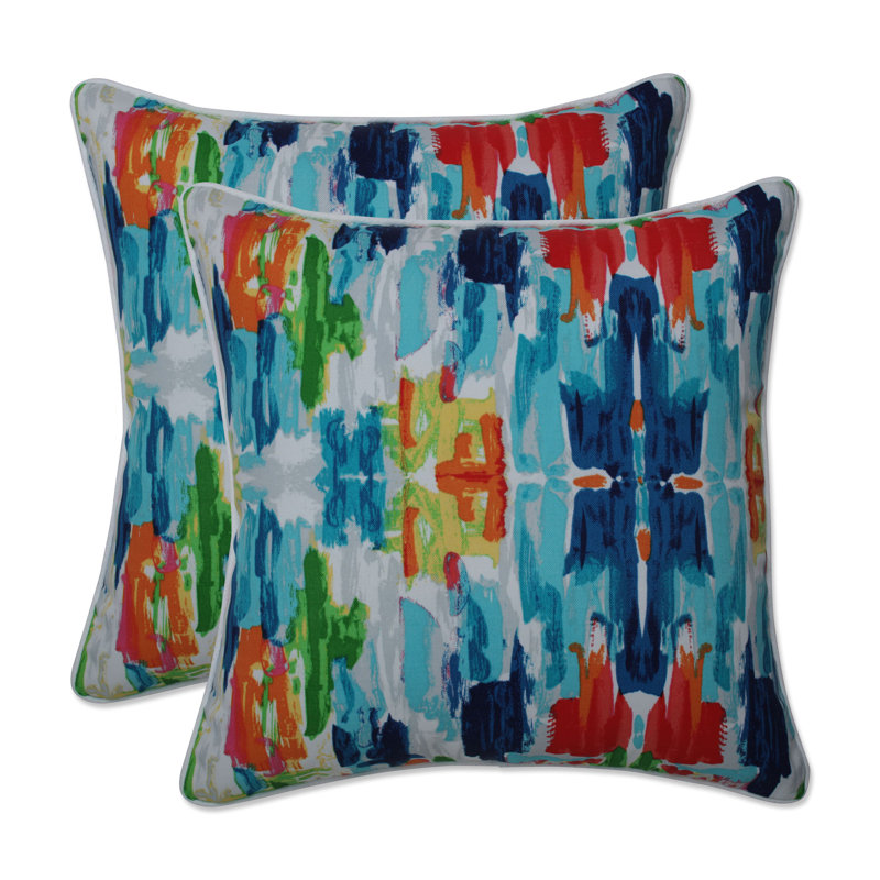 Abstract Multicolor Watercolor Indoor/Outdoor Throw Pillows, Set of 2