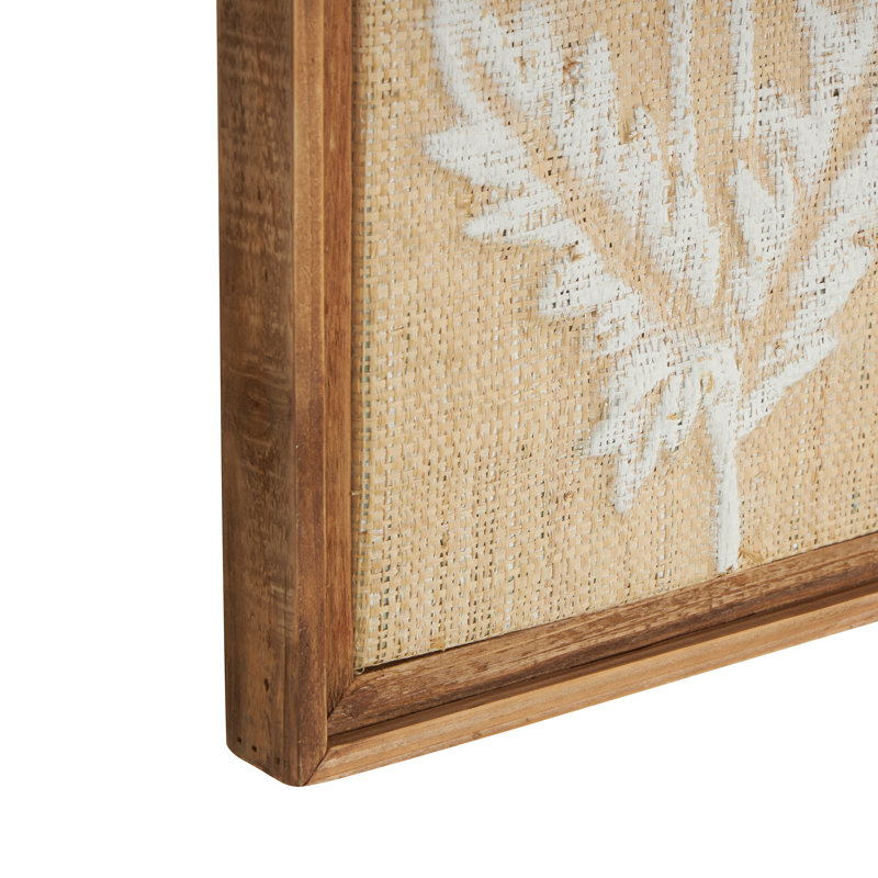 Wood Textured Floral Cream Wall Decor with White Painted Accents Set