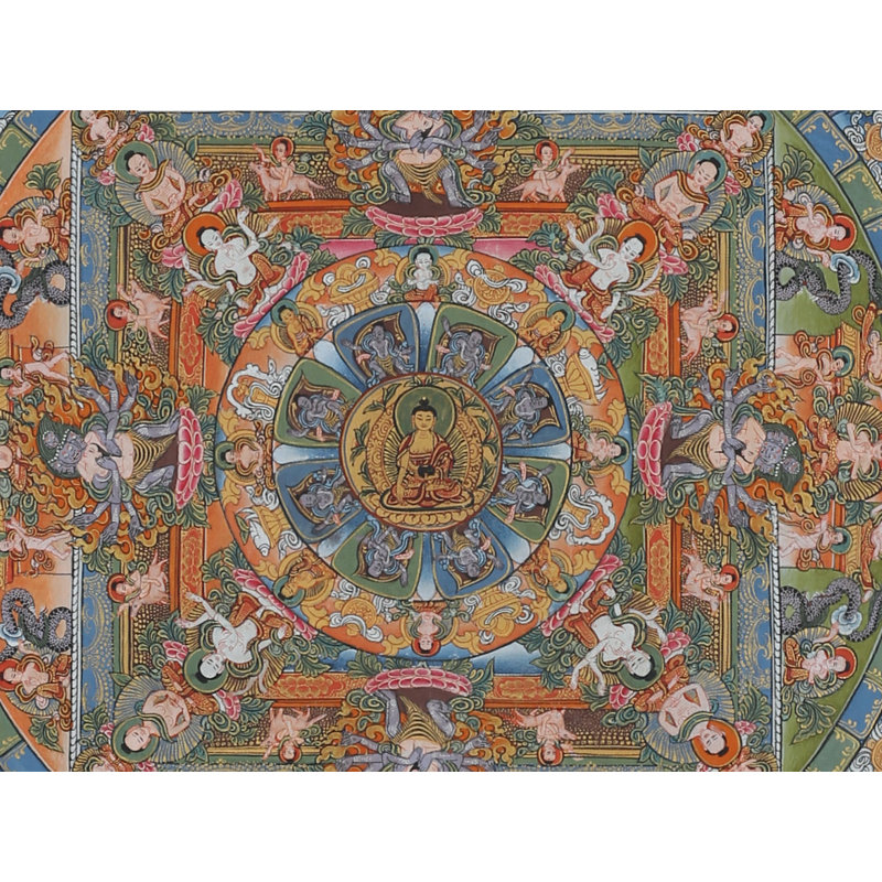 Mandala tibétain Panch (Thangka sans brocart) | Aquarelle sur coton
