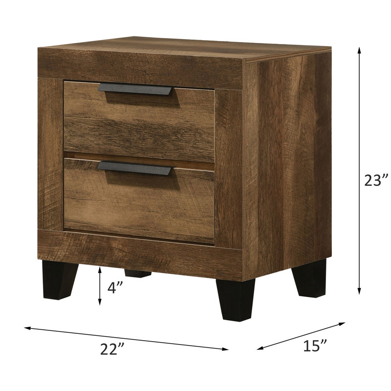 Bari 2-Drawer Nightstand in Rustic Oak