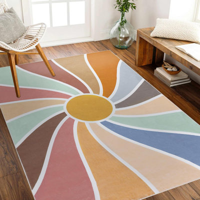 Sun Rainbow Rug, Colorful Rug  Soft Washable Rugs for Living Room, Bedroom