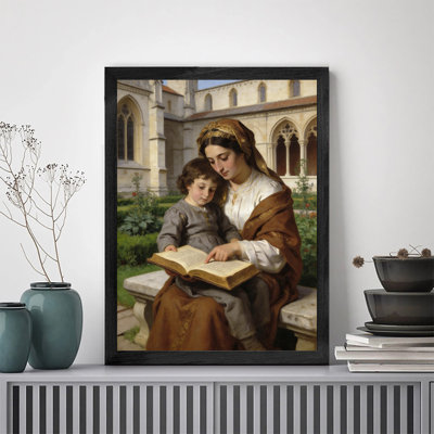 Black Framed Wall Art for Living Room & Bedroom Woman Reading Book to Child Stylish Wall Decor for Home Decor Contemporary Interiors