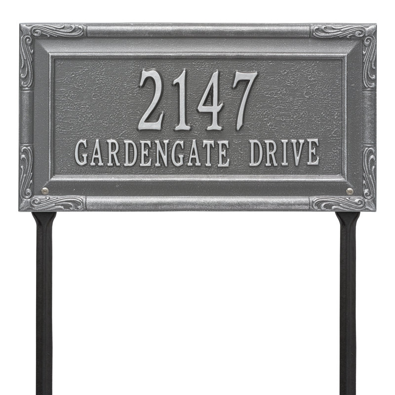 Plaque d'adresse sur 2 lignes Gardengate, Étain/Argent, Oui
