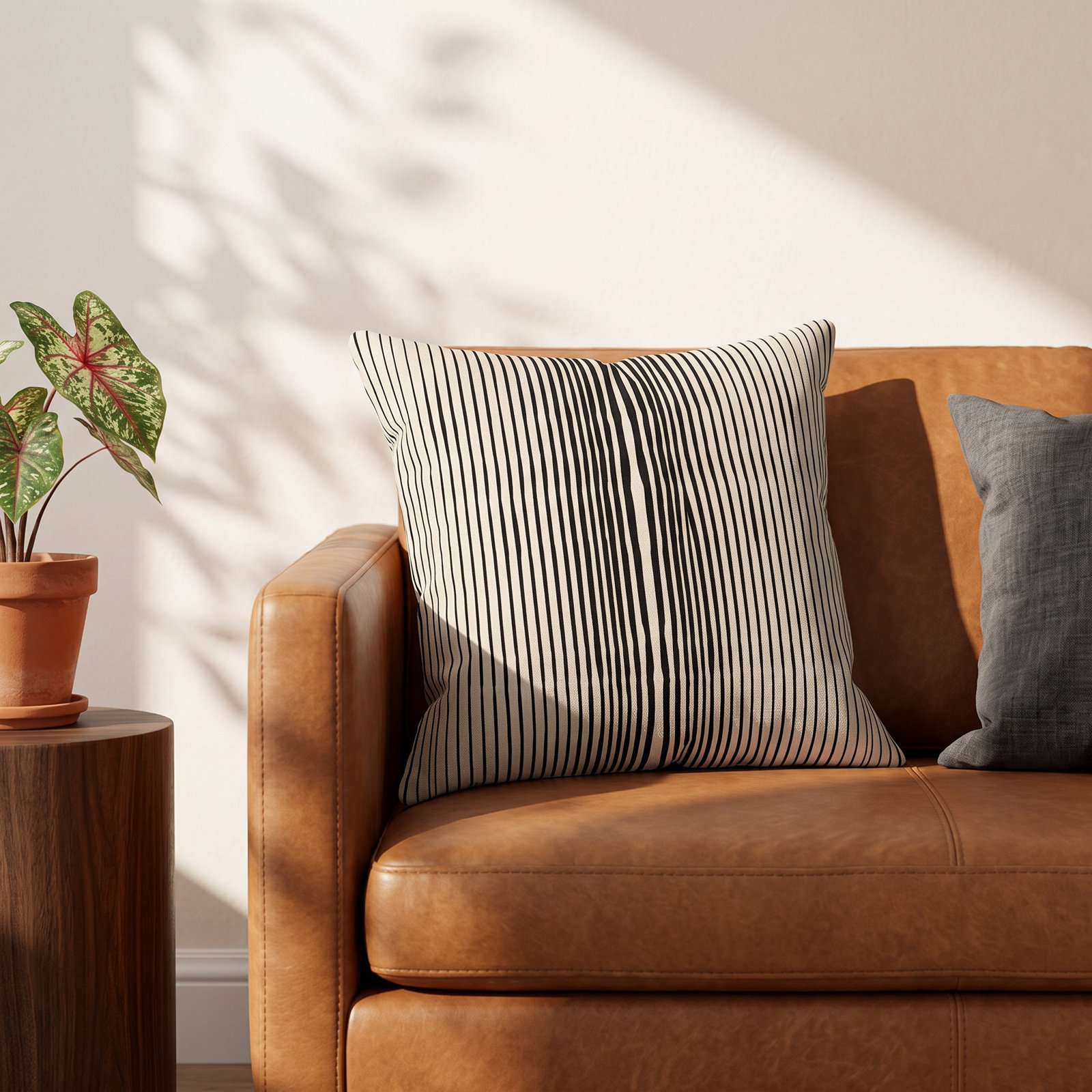 Ash Striped Indoor/Outdoor Throw Pillow, 20" x 20", Fawn