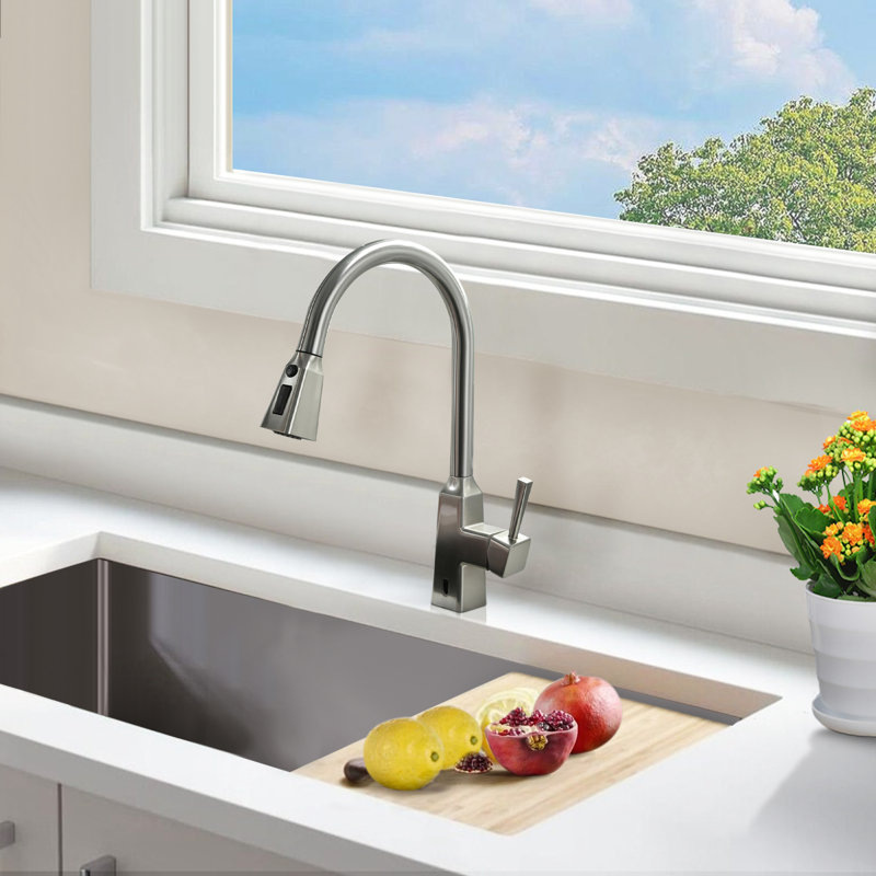 Topcraft Pull-Down Single-Hole Kitchen Faucet with Sensor, Brushed Nickel