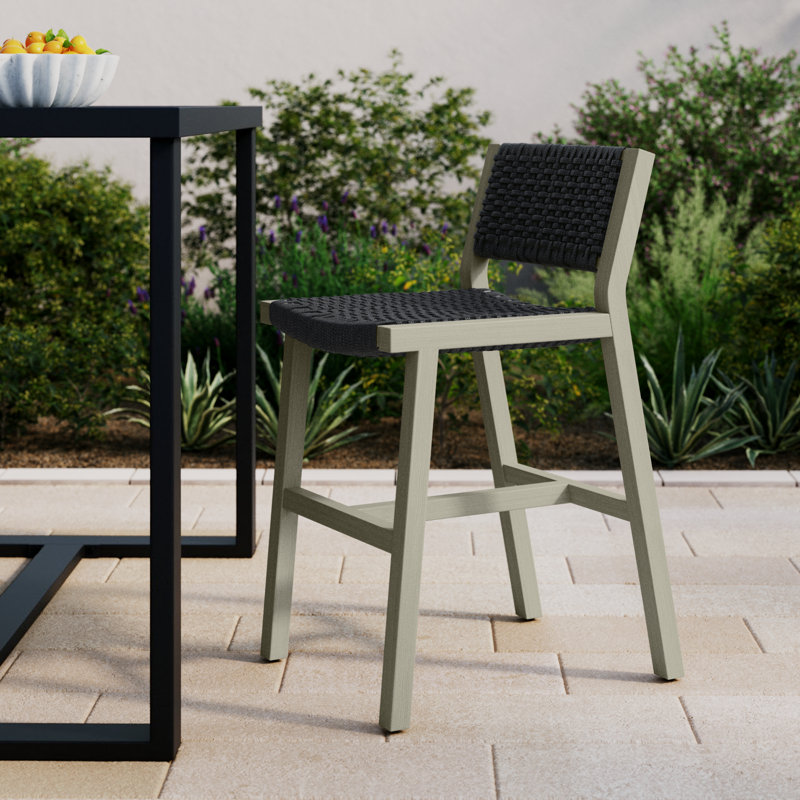 Shea Teak Outdoor Stool, Dark Gray, Dark Gray Rope, Counter Stool (26" Seat Height)
