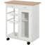 28" Rolling Kitchen Island With Storage, Kitchen Cart With Solid Bamboo Top, Wire Basket,Door Cabinet And Drawers, White