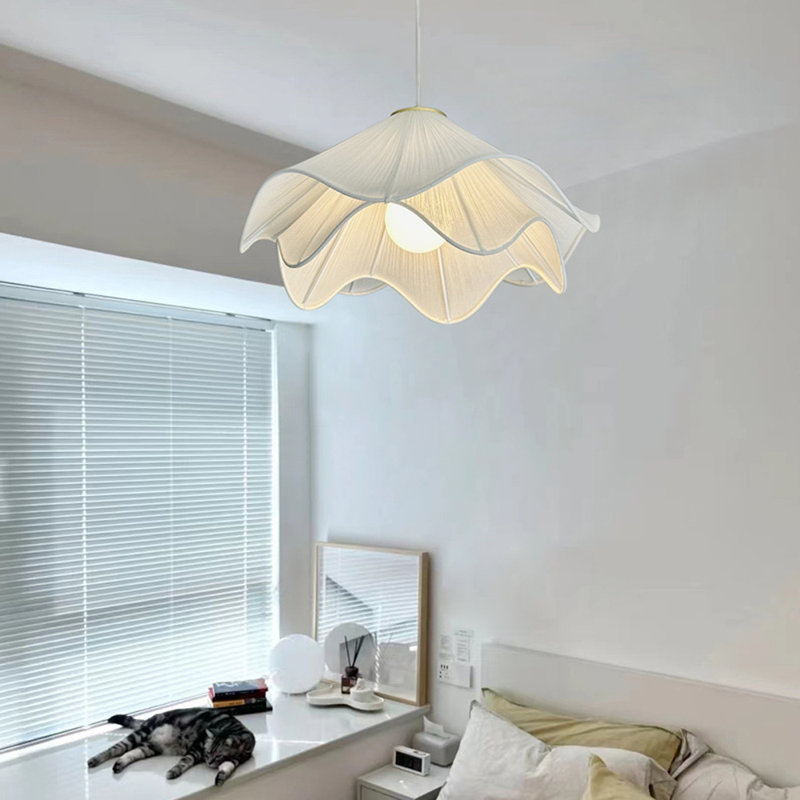 Canek 1 - Light Dimmable Geometric Fabric Celing Light, White Modern Single Pendant Lighting With E26 Bulb for Kitchen Island or Living Room
