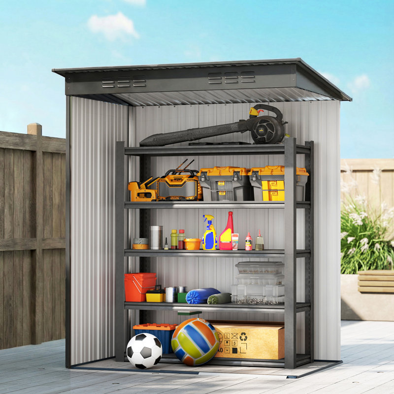 Outsunny 5 x 3.5ft Metal Garden Storage Shed Effortless Assembly, Light Grey