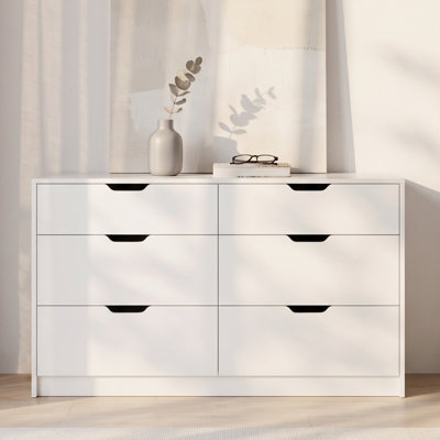 Wide 6 Drawer Dresser, Modern Chest of Drawers with Recessed Handles, Storage Dresser Organizer for Bedroom Nursery Living Room Closet, Sturdy Build with Anti-Tip Hardware