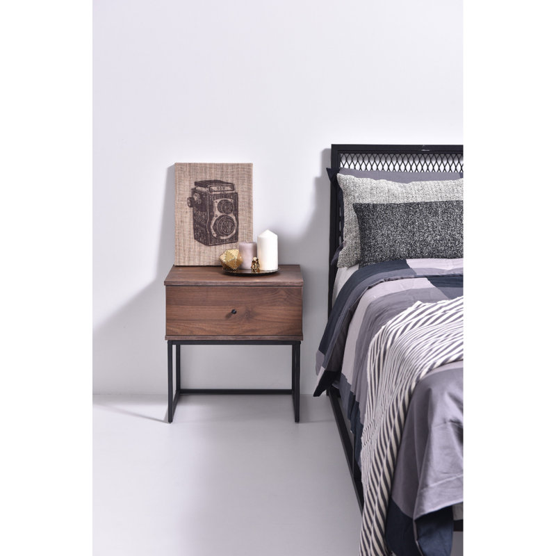 muir 50.2 cm W Bedside Table, Black/Columbia Walnut