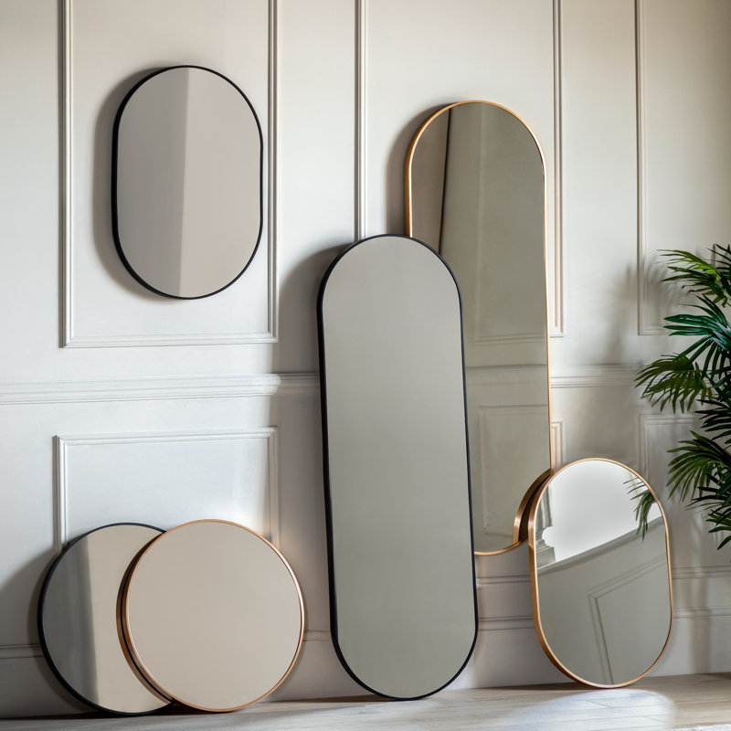 Lottie Oval Metal Framed Wall Mounted Full Length Mirror, Gold, 160 cm x 50 cm
