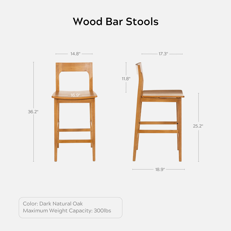 Solid Wood Counter Stool With Footrest, Dark Oak
