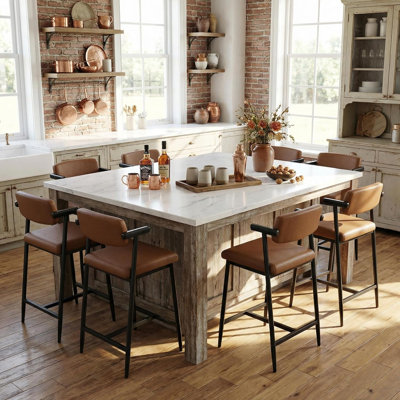 Bar Stools Set of 8, 26" Upholstered Counter Chairs with Arms & Thick Cushion, Coffee Brown
