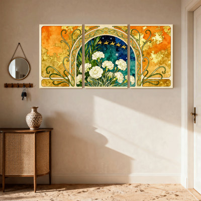 Fantasy & Sci-Fi Floral Arch With Stars And Swirls Set of 3 Canvas Wall Art Prints