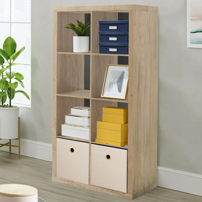 8-Cube Storage Organizer, 4-Tier 2-Column Open Shelf Bookcase, Reversible Brown Wood Cubby Shelving Unit For Living Room, Bedroom, Office