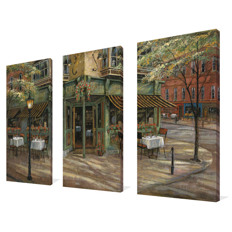 Mandis Cafe - Ensemble de 3 peintures sur toile tendue, H 32 po x l 48 po x P 0,75 po