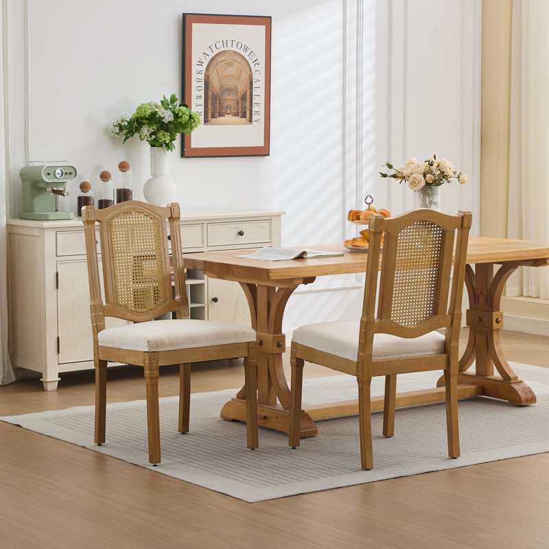 Chaise de salle à manger de style rustique / naturel, ensemble de 2, Beige
