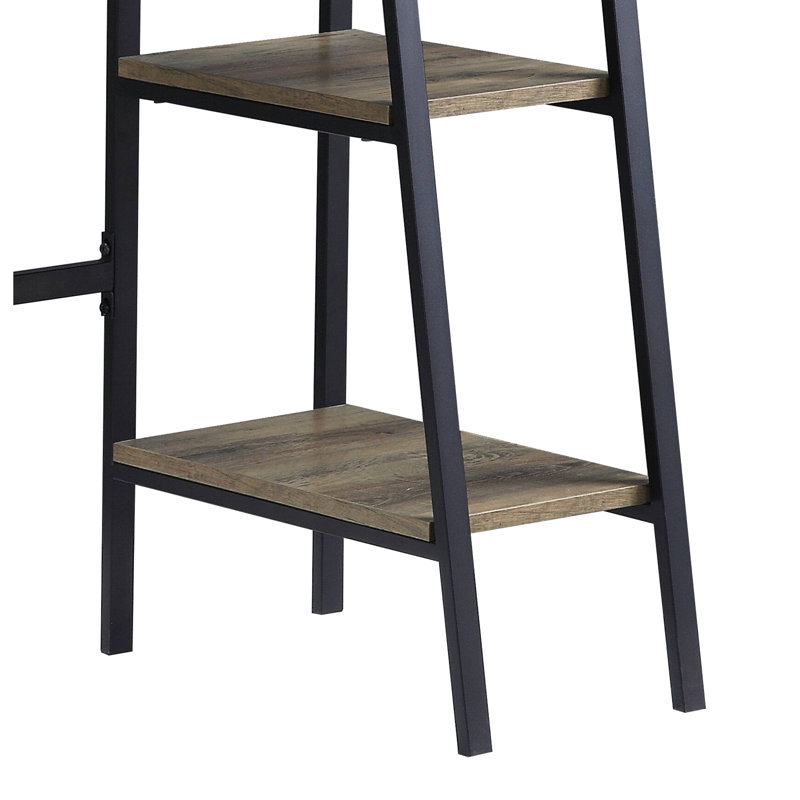 Bureau en chêne rustique avec pieds noirs, 2 tablettes pour le rangement et les besoins d'affichage, support pour téléphone intelligent, structure en bois composite
