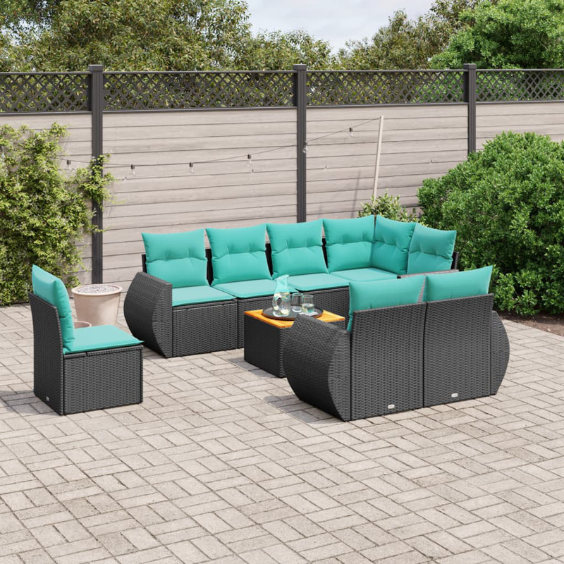  Ensemble de canapé de patio 9 pièces avec coussins en rotin de polyester noir