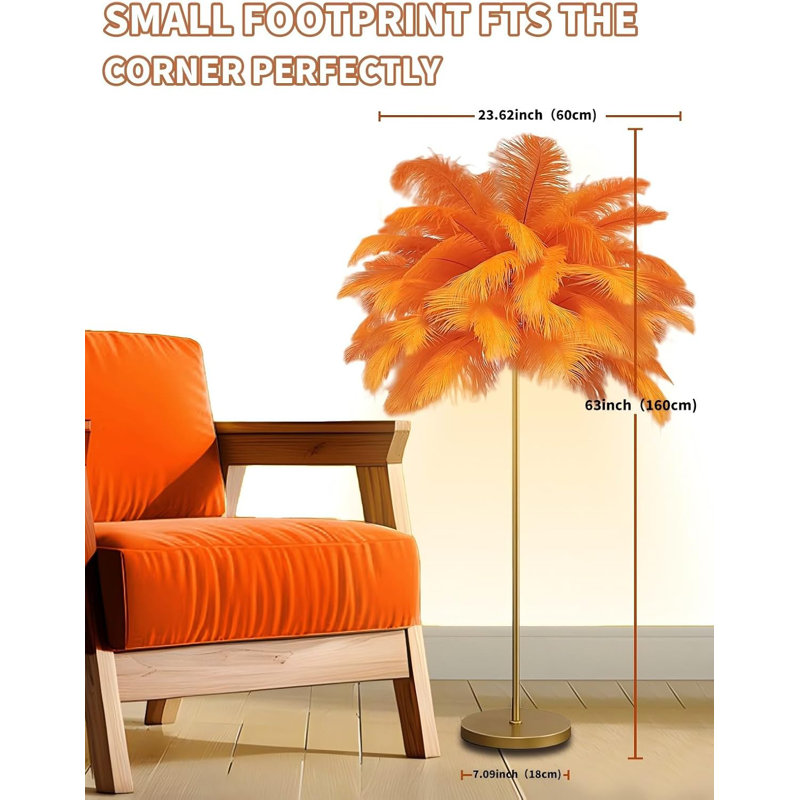 Natural Ostrich Feather Floor Lamp With 3 Color Temperatures, Adjustable LED Lighting, Sturdy Metal Base, Easy To Clean And Install, Perfect For Living Room, Bedroom, And Home Decor