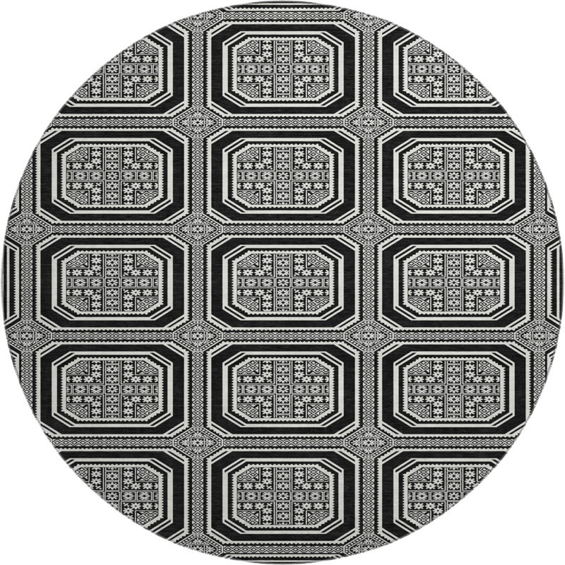 Tapis géométrique de qualité supérieure lavable à la machine Elize AMF1451, Rond 8 pi