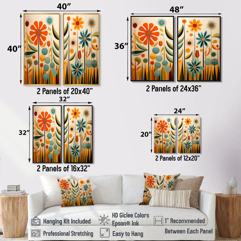 Red Mid Century Mod Nature - Art mural moderne Mid-Century, H 36 po x l 48 po, Reproduction encadrée sans passe-partout, Noir