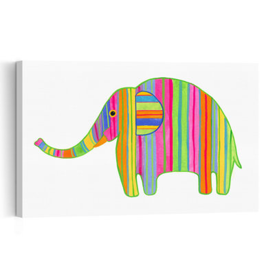 Stripy Coated Elephant Contemporary Wall Art Print by Isabelle Brent - Wrapped Canvas Print