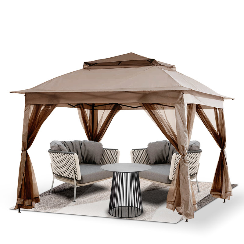 11X11ft Pop Up Instant Gazebo Tent With Mosquito Netting, Khaki