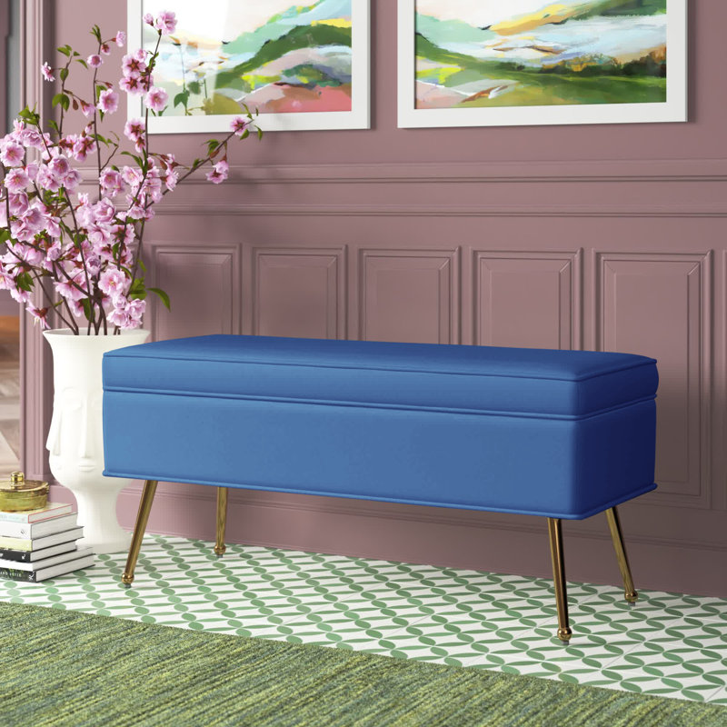 Sicilia Velvet Upholstered Storage Bench, Navy