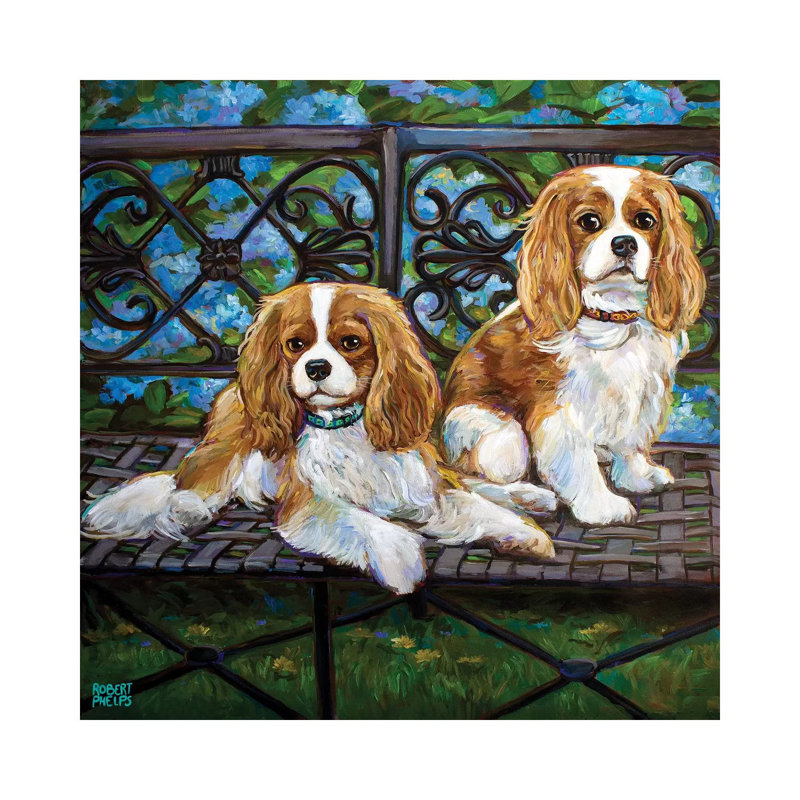 Cavalier King Charles Spaniels In The Garden by Robert Holman - Wrapped Canvas Print, 93.98 cm H x 93.98 cm W x 3.175 cm D
