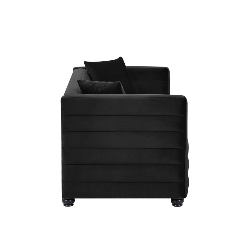 Canapé à accoudoirs carrés en velours 64,6 po Caydon, Velours noir