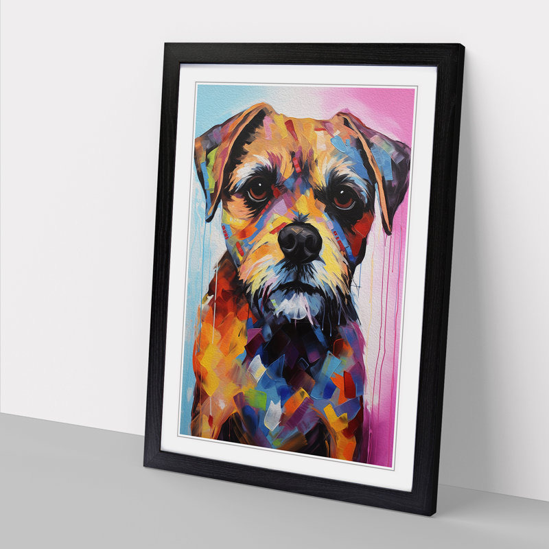 Border Terrier Abstract - Single Picture Frame Print on Wood, Black, 64cm H x 46cm W x 2cm D