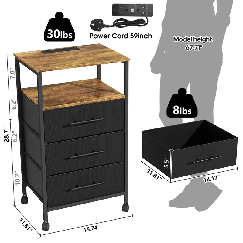 40cm W Metal Bedside Table